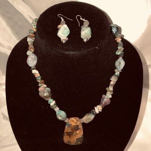 Handmade stone necklace and earring set